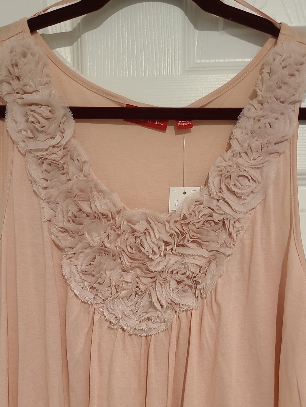 Elle - Blush Floral Appliqué Sleeveless Top - Size Large